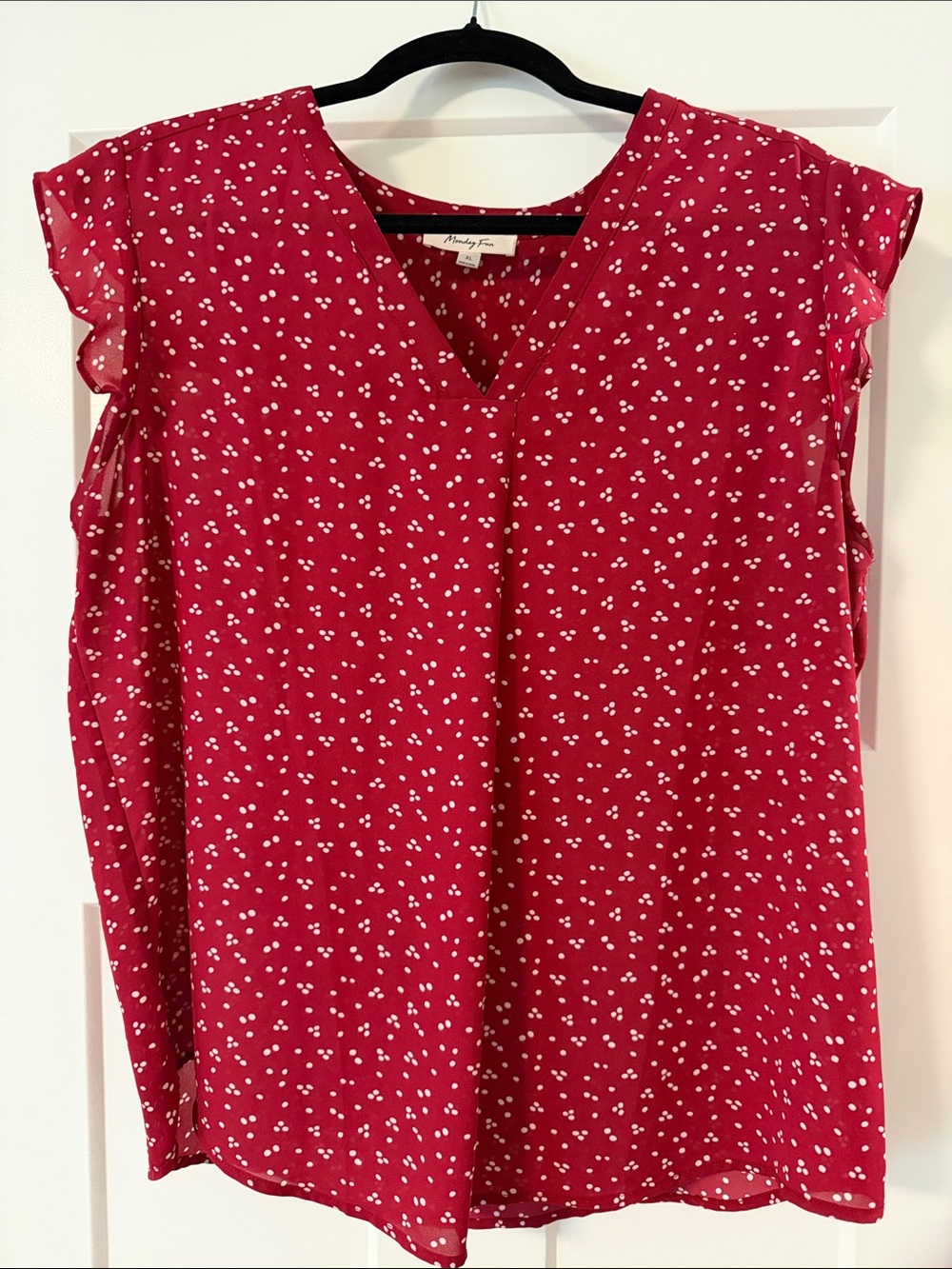 V-Neck Red Dot Print Flutter Sleeve Blouse